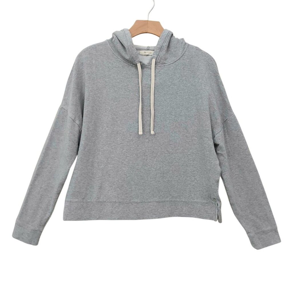 Madewell Hoodie Sweatshirt Womens Medium Gray Cropped Cotton Blend Lounge Cozy